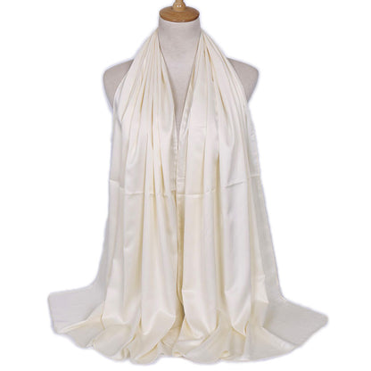 Women's Popular Curling Solid Color Satin Silk Monochrome Scarfs