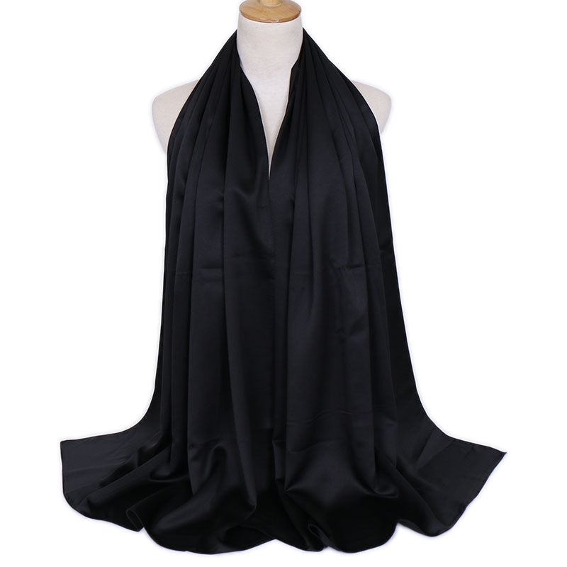 Women's Popular Curling Solid Color Satin Silk Monochrome Scarfs