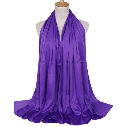 Women's Popular Curling Solid Color Satin Silk Monochrome Scarfs