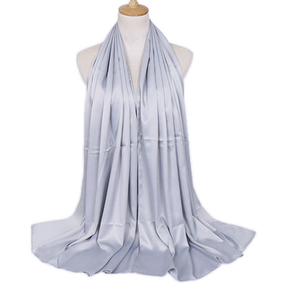 Women's Popular Curling Solid Color Satin Silk Monochrome Scarfs