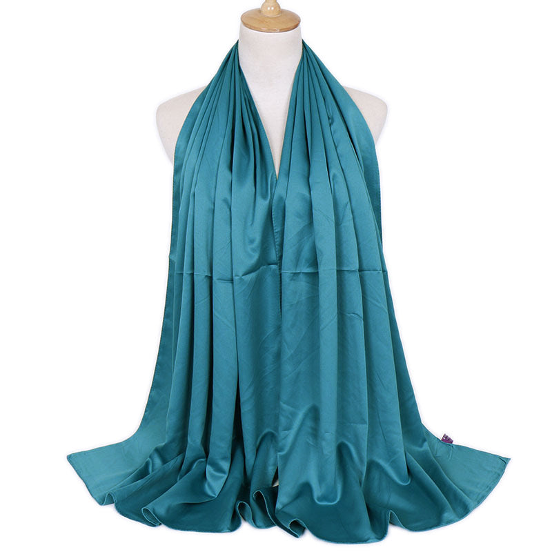 Women's Popular Curling Solid Color Satin Silk Monochrome Scarfs