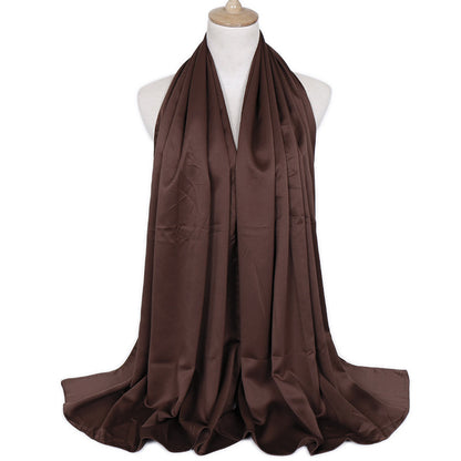 Women's Popular Curling Solid Color Satin Silk Monochrome Scarfs