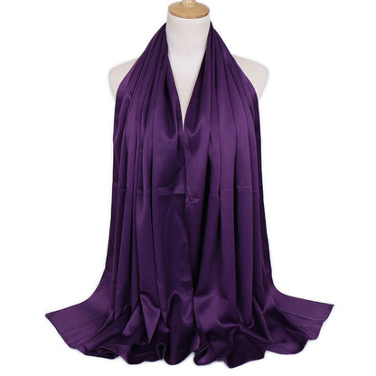 Women's Popular Curling Solid Color Satin Silk Monochrome Scarfs