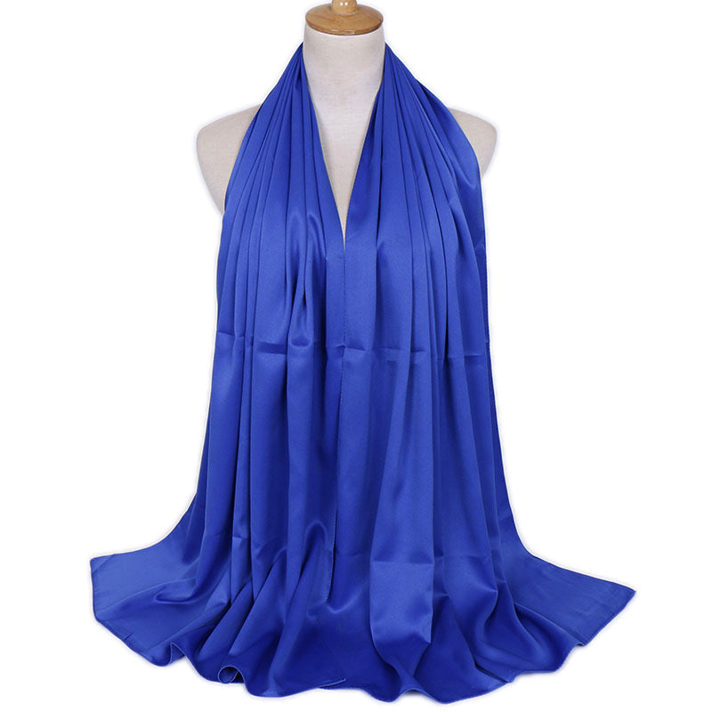 Women's Popular Curling Solid Color Satin Silk Monochrome Scarfs