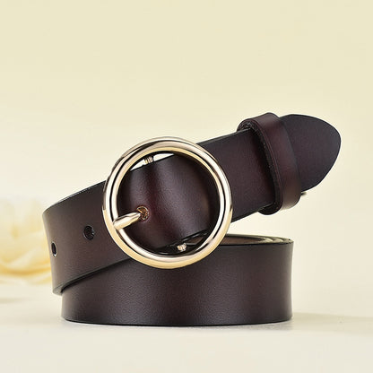 Women's Leather Round Buckle Cowhide Korean Style Belts