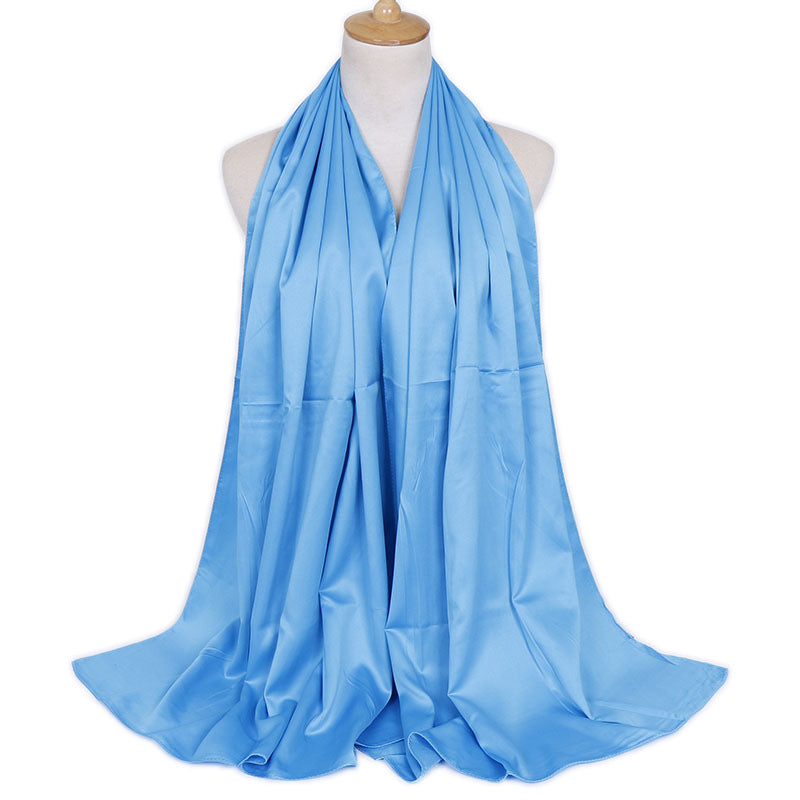 Women's Popular Curling Solid Color Satin Silk Monochrome Scarfs