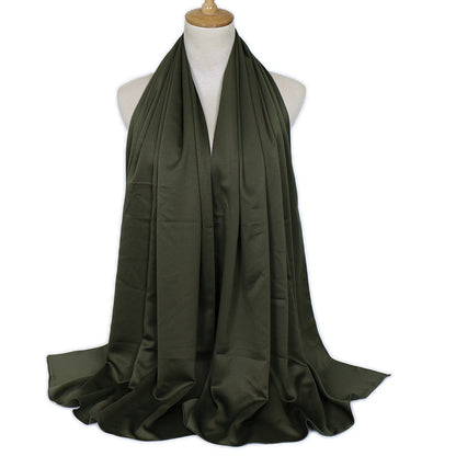 Women's Popular Curling Solid Color Satin Silk Monochrome Scarfs