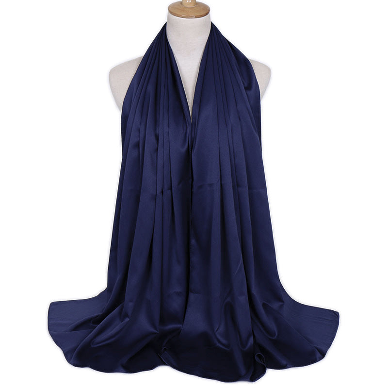 Women's Popular Curling Solid Color Satin Silk Monochrome Scarfs