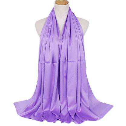 Women's Popular Curling Solid Color Satin Silk Monochrome Scarfs