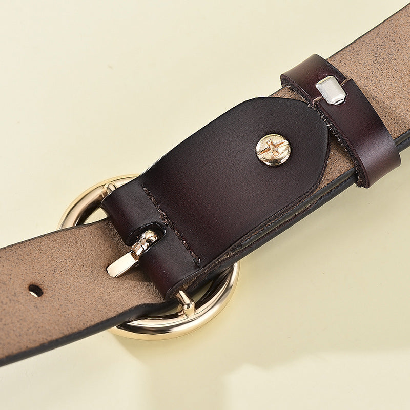 Women's Leather Round Buckle Cowhide Korean Style Belts