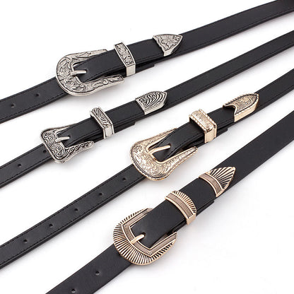 Double Buckle Three-piece Set Vintage Engraving Belts