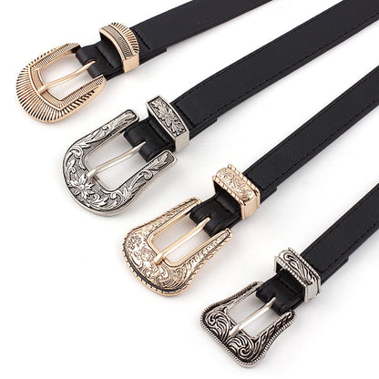 Double Buckle Three-piece Set Vintage Engraving Belts