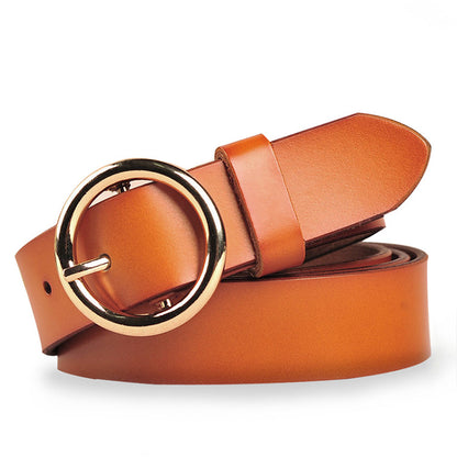 Women's Leather Round Buckle Cowhide Korean Style Belts