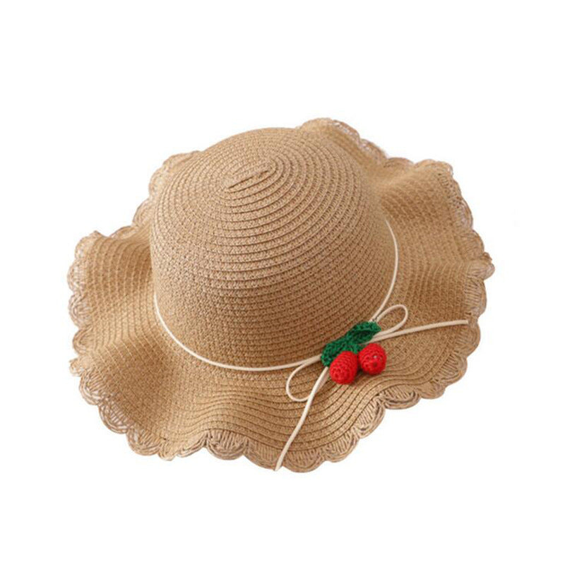 Children's Princess Beach Hat Little Straw Cherry Bucket Small Kids' Headwear