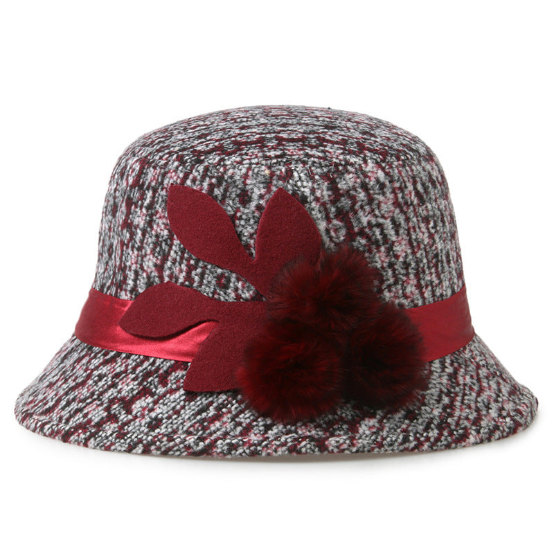 Women's Elegant Woolen Hat Mother Bucket Hats & Caps