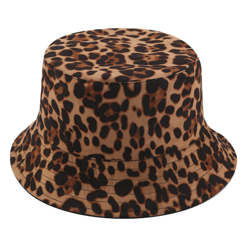 Women's Suede Leopard Print Bucket Hat Fashion Hats & Caps