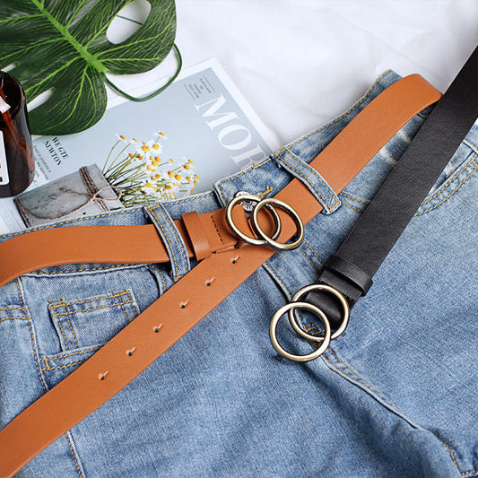 Women's Bronze Round Buckle Fashion Decorative Band Belts