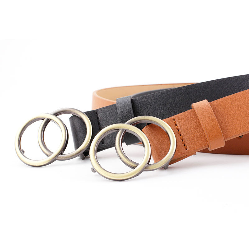 Women's Bronze Round Buckle Fashion Decorative Band Belts