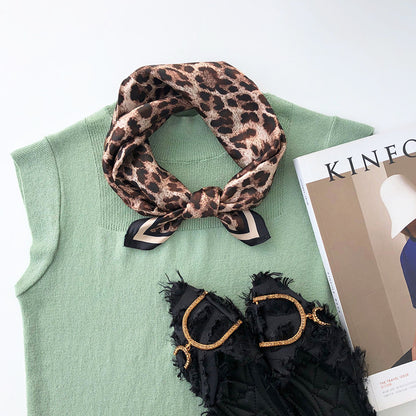 Silk Square Female Leopard Print Style Scarfs