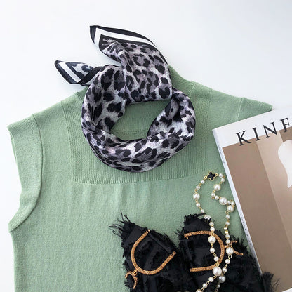 Silk Square Female Leopard Print Style Scarfs