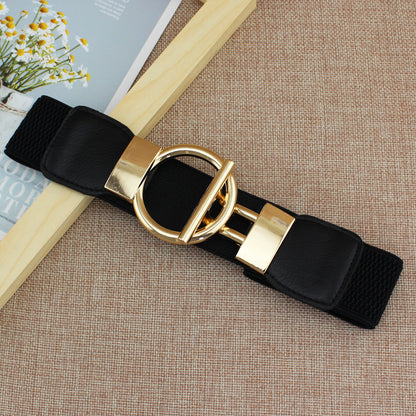 Women's Elastic Wide Waist Seal Simple Gold Belts