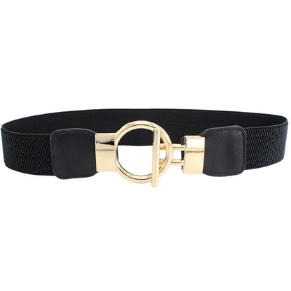 Women's Elastic Wide Waist Seal Simple Gold Belts