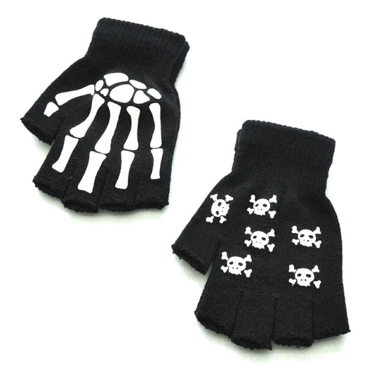 Knitting Half Finger Halloween Luminous Fluorescence Gloves