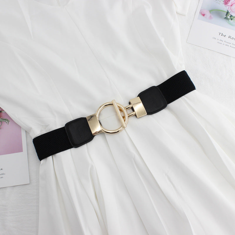 Women's Elastic Wide Waist Seal Simple Gold Belts