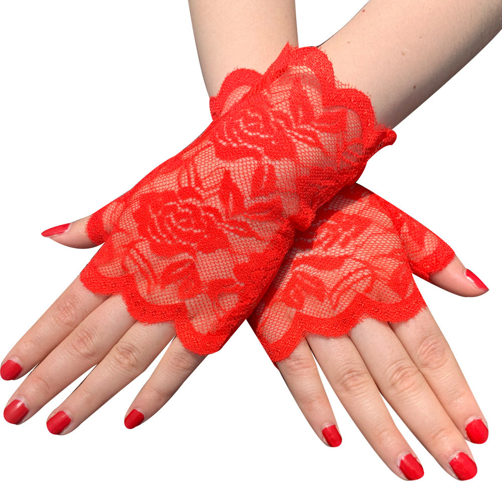 Women's Summer Driving Sunscreen Lace Short Half Gloves