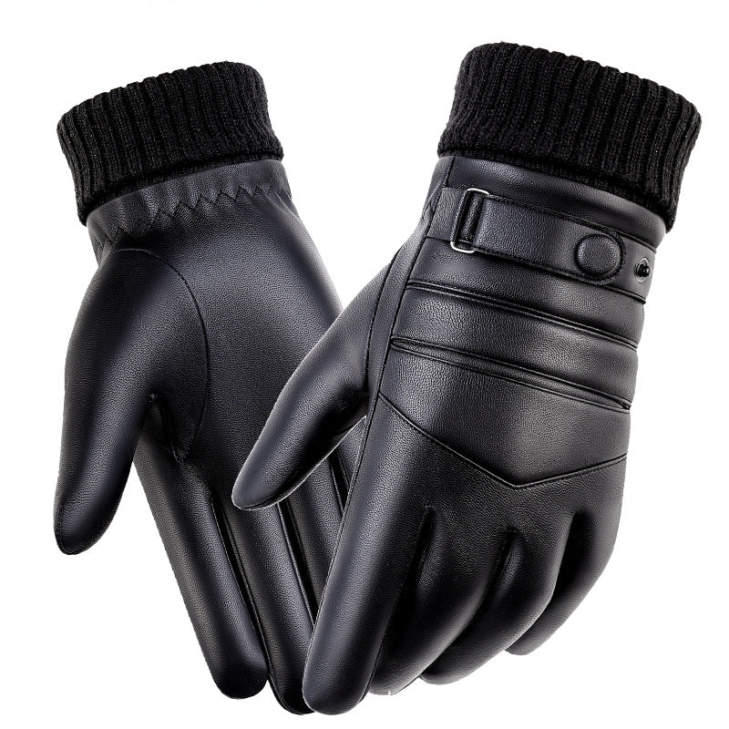 Men's Fur Mouth Warm Outdoor Waterproof Thickened Gloves