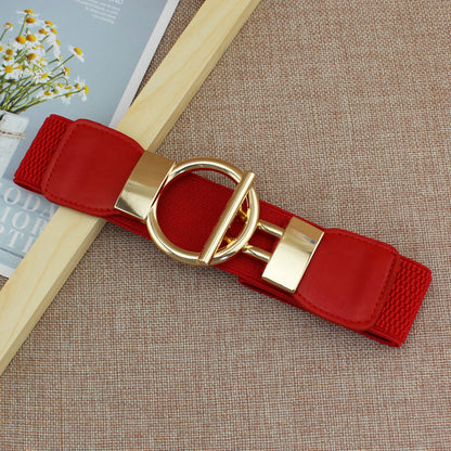 Women's Elastic Wide Waist Seal Simple Gold Belts