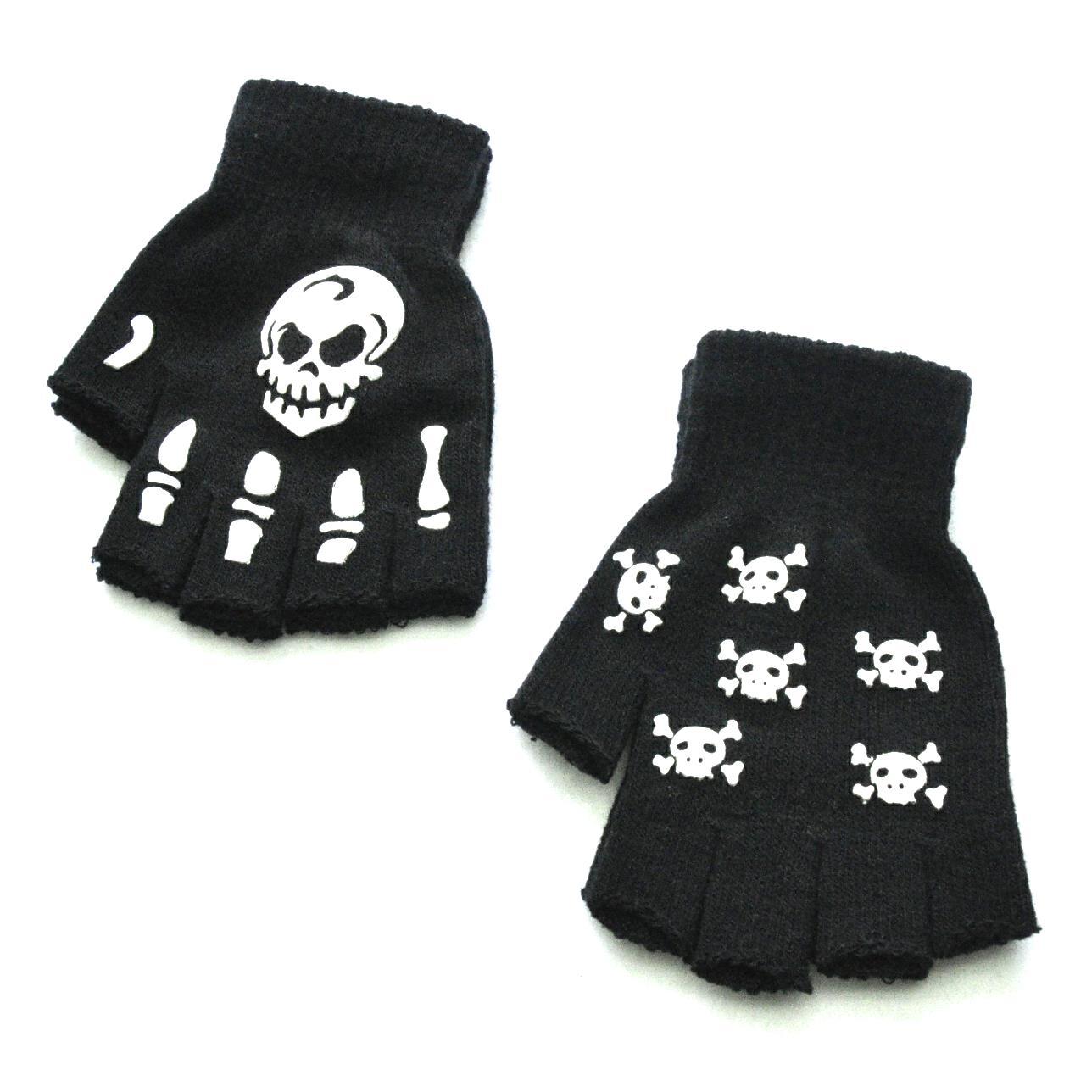 Knitting Half Finger Halloween Luminous Fluorescence Gloves