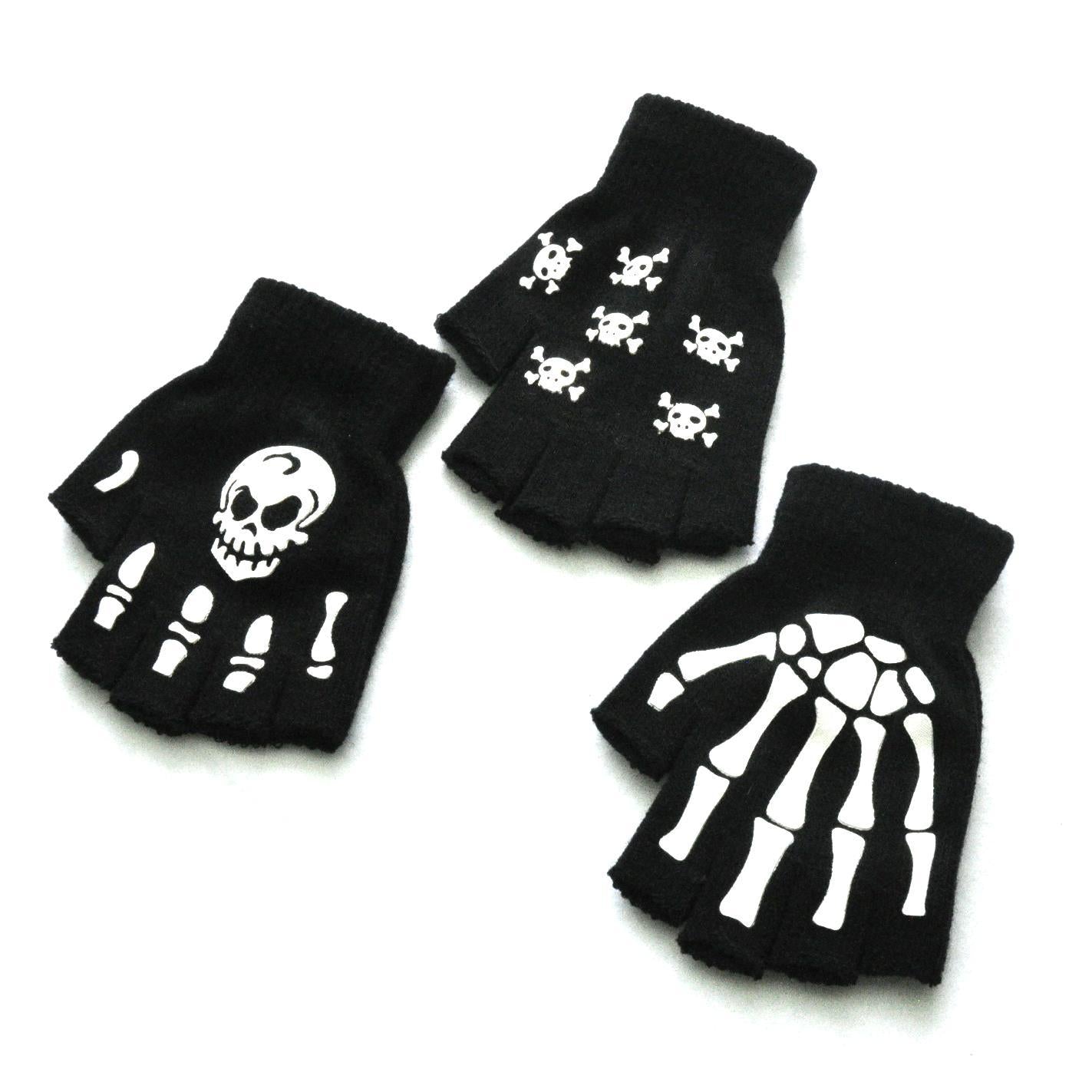 Knitting Half Finger Halloween Luminous Fluorescence Gloves