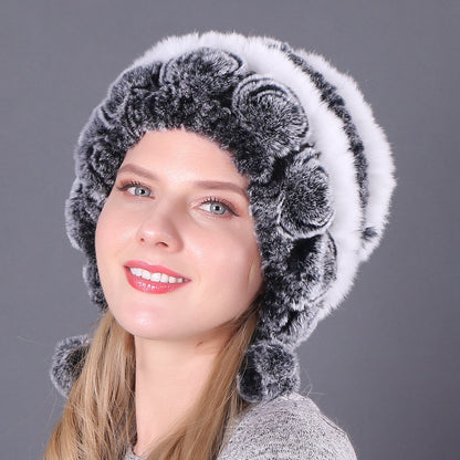 Women's Warm Thickened Earflaps Fur Rex Rabbit Hats & Caps