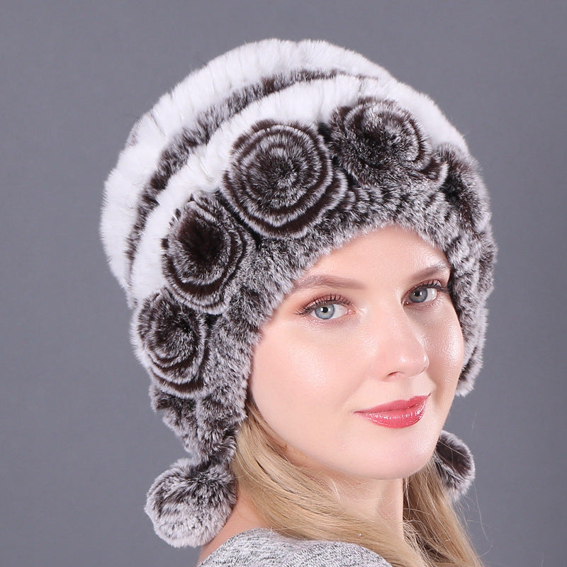 Women's Warm Thickened Earflaps Fur Rex Rabbit Hats & Caps