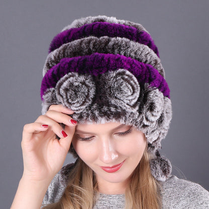 Women's Warm Thickened Earflaps Fur Rex Rabbit Hats & Caps