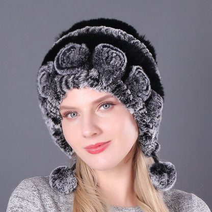 Women's Warm Thickened Earflaps Fur Rex Rabbit Hats & Caps