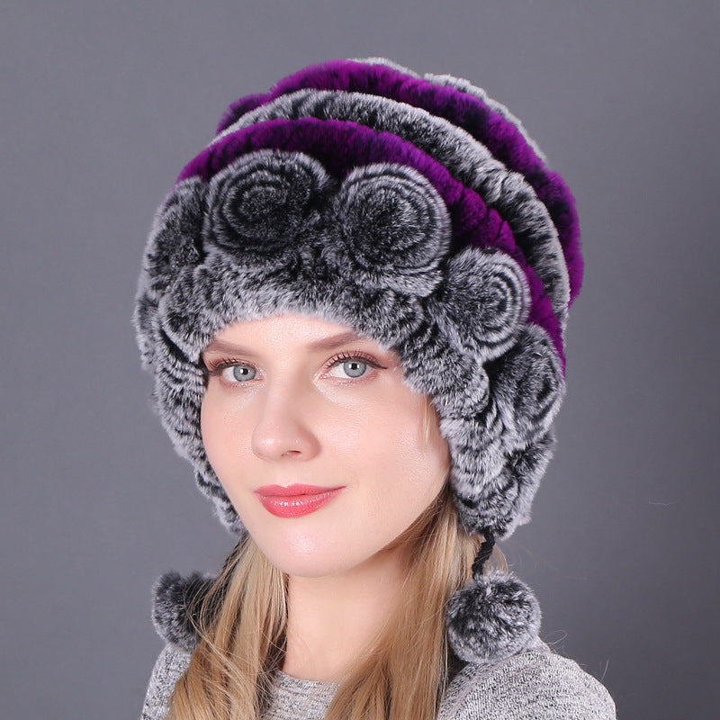 Women's Warm Thickened Earflaps Fur Rex Rabbit Hats & Caps