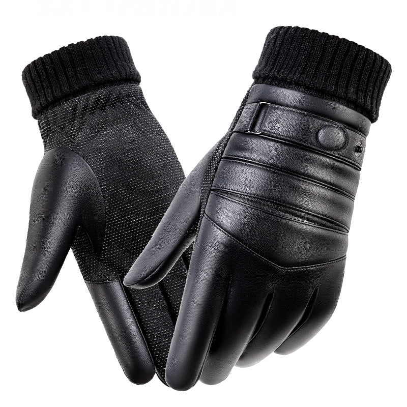 Men's Fur Mouth Warm Outdoor Waterproof Thickened Gloves