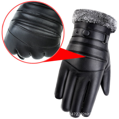 Men's Fur Mouth Warm Outdoor Waterproof Thickened Gloves