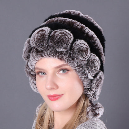 Women's Warm Thickened Earflaps Fur Rex Rabbit Hats & Caps