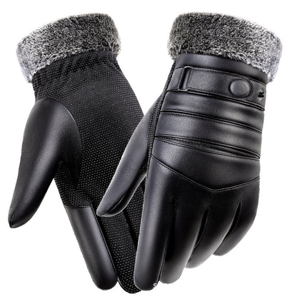 Men's Fur Mouth Warm Outdoor Waterproof Thickened Gloves