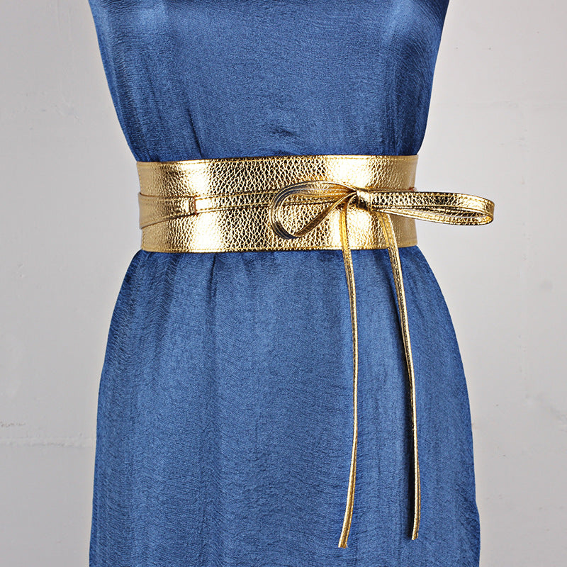 Women's Autumn Dress Clothing Accessories Width Ribbon Bowknot Two Belts