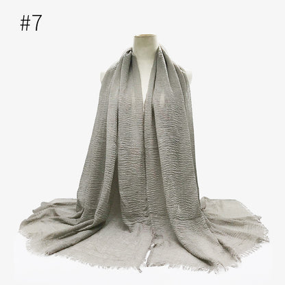 Women's Color Woolen Cotton Monochrome Split Wrinkle Scarfs