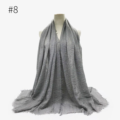 Women's Color Woolen Cotton Monochrome Split Wrinkle Scarfs