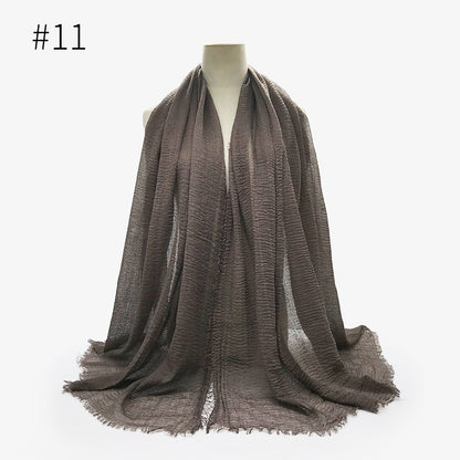 Women's Color Woolen Cotton Monochrome Split Wrinkle Scarfs