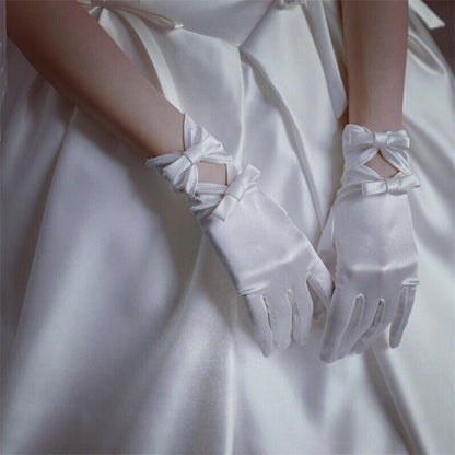 Bridal Wedding Lace White Bow Ceremony Gloves