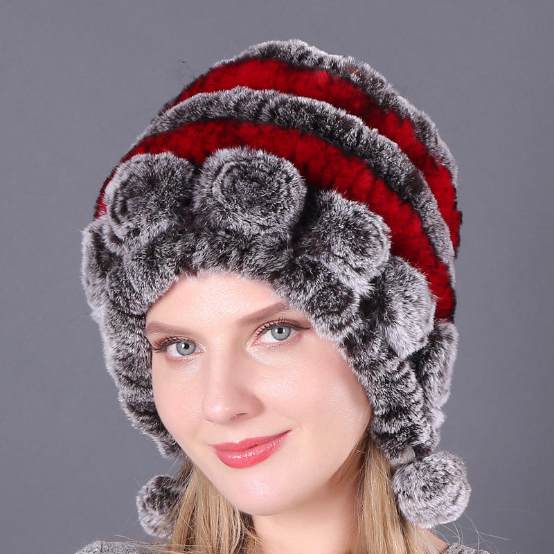 Women's Warm Thickened Earflaps Fur Rex Rabbit Hats & Caps