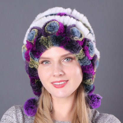 Women's Warm Thickened Earflaps Fur Rex Rabbit Hats & Caps