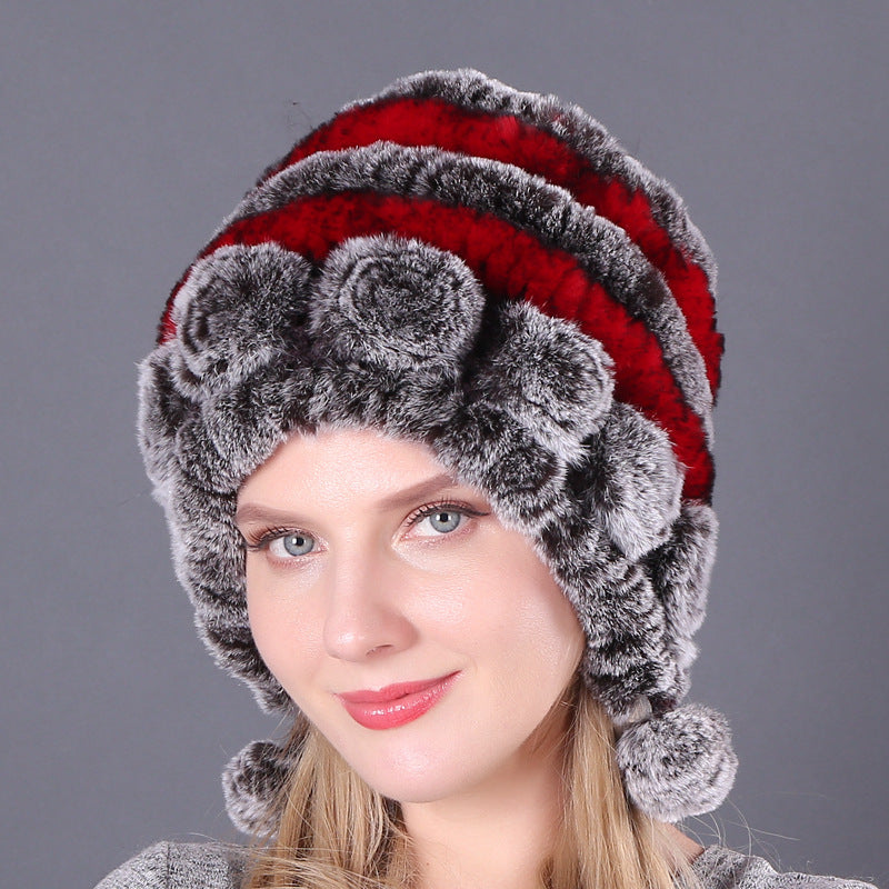 Women's Warm Thickened Earflaps Fur Rex Rabbit Hats & Caps